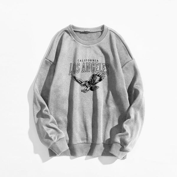 

Eagle And Letter Graphic Sweatshirt, Grey