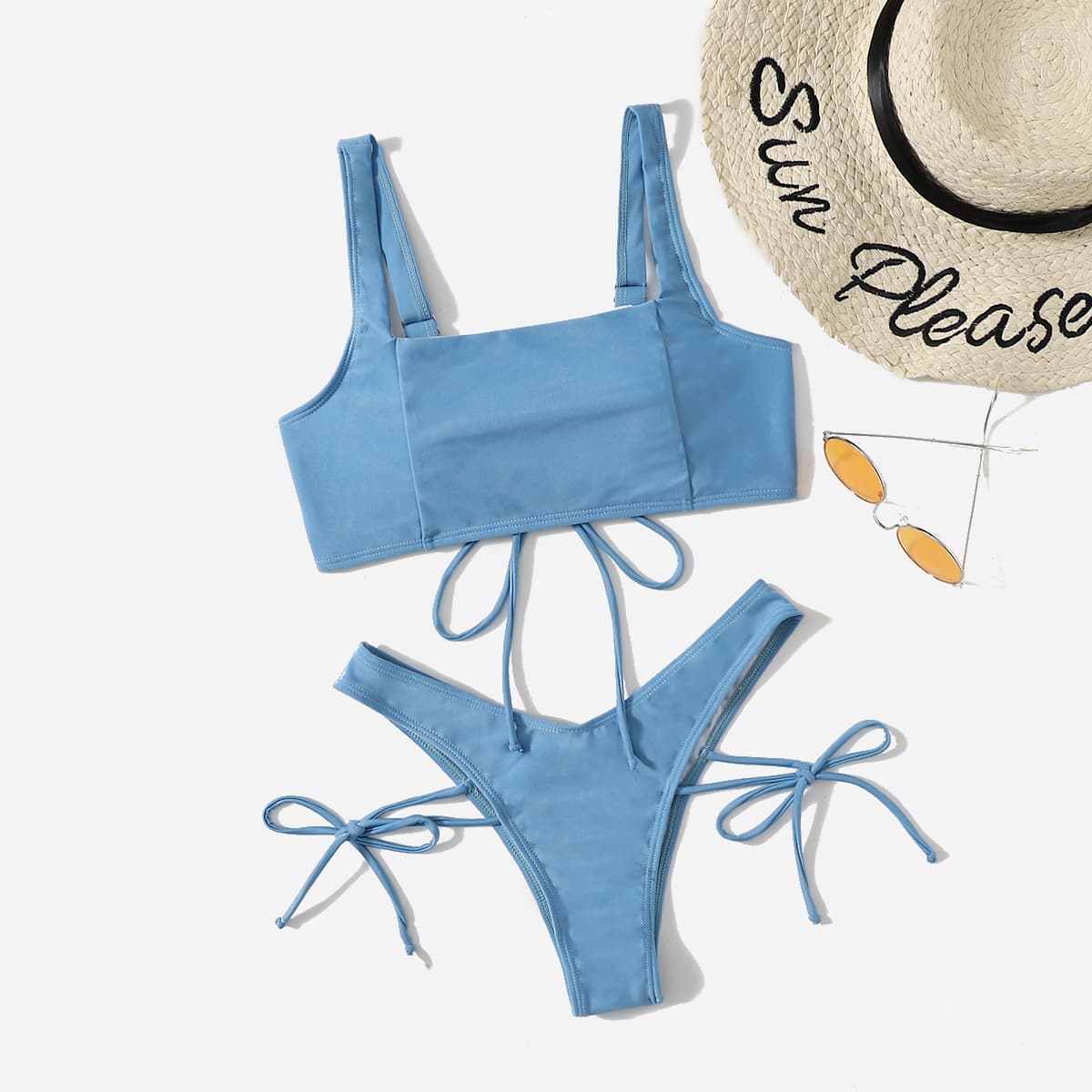 

Tie Side High Leg Bikini Swimsuit, Baby blue