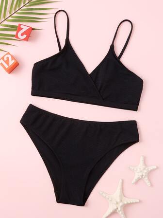 طقم بكيني أحادي اللون للفتيات المراهقات، البحر الصيفي