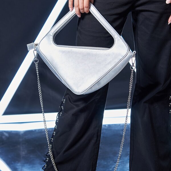 

Metallic Geo Shaped Tote Bag, Silver