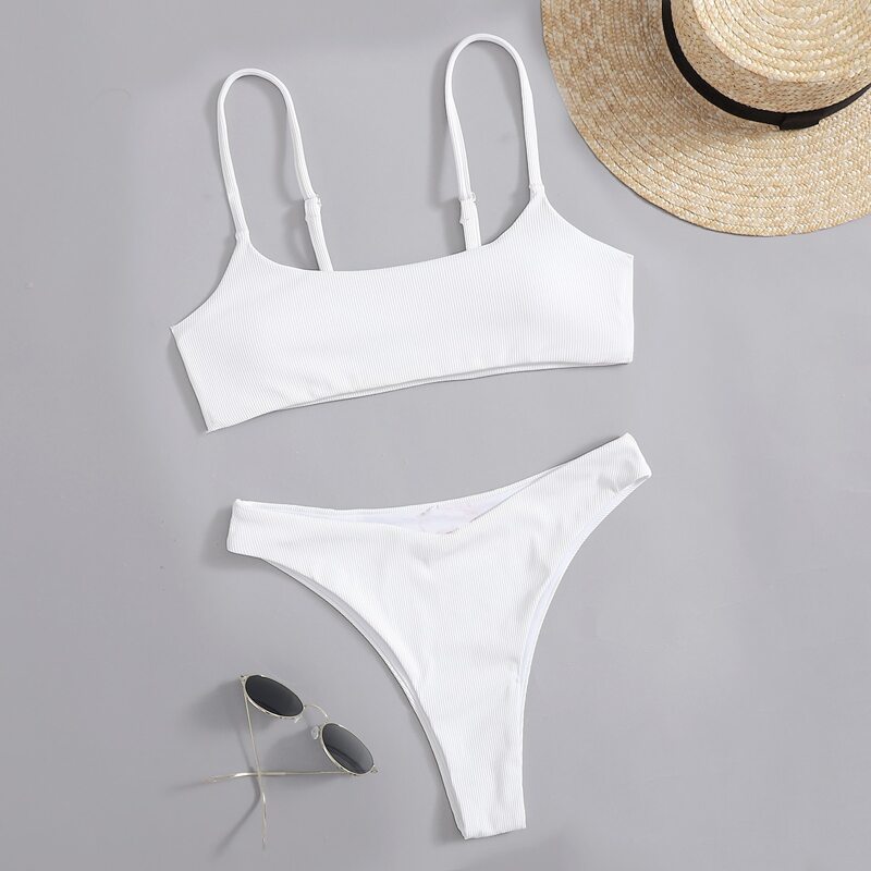 

Solid Rib Bikini Swimsuit, White