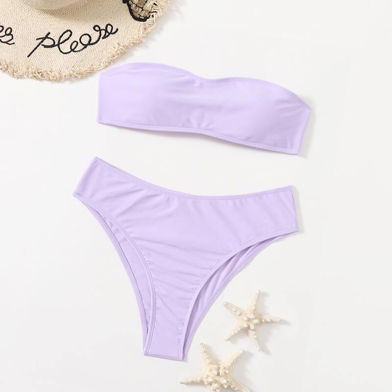 

Solid Bandeau Bikini Swimsuit, Mauve purple