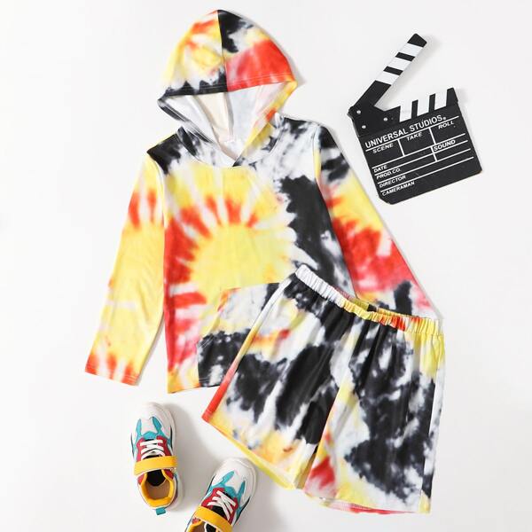 

Boys Tie Dye Print Hoodie & Shorts, Multicolor