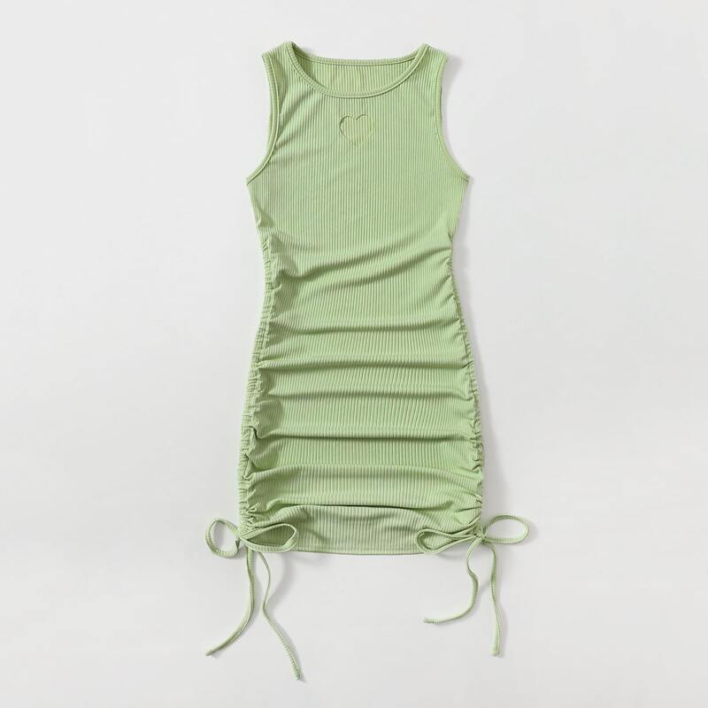 

Solid Drawstring Ruched Bodycon Dress, Lime green