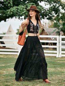 SHEIN Top tank con bordado con cordón - Negro - Ver 5