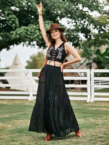 SHEIN Top tank con bordado con cordón - Negro - Ver 6