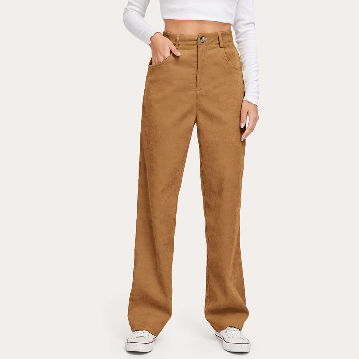 

Straight Leg Corduroy Pants, Brown