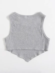 SHEIN EZwear Asymmetrical Hem Rib-knit Crop Tank Top - Light Grey - View 2