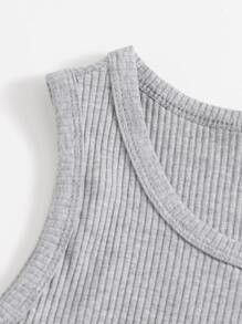 SHEIN EZwear Asymmetrical Hem Rib-knit Crop Tank Top - Light Grey - View 3