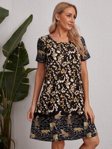 SHEIN Leopard Print Tunic Dress - Multicolor - View 2