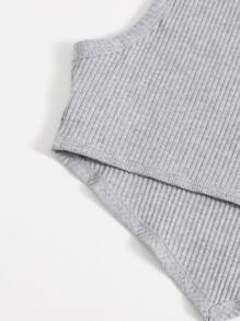 SHEIN EZwear Asymmetrical Hem Rib-knit Crop Tank Top - Light Grey - View 5