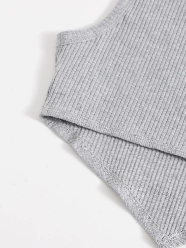 SHEIN EZwear Asymmetrical Hem Rib-knit Crop Tank Top - Light Grey - View 5