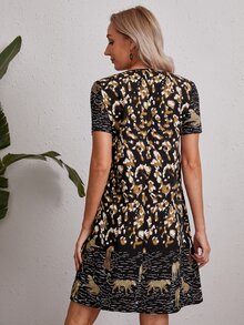 SHEIN Leopard Print Tunic Dress - Multicolor - View 3