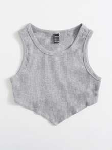 SHEIN EZwear Asymmetrical Hem Rib-knit Crop Tank Top - Light Grey - View 6