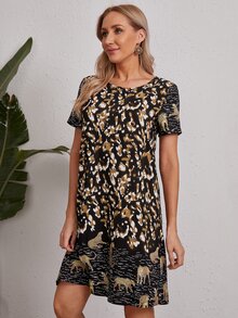 SHEIN Leopard Print Tunic Dress - Multicolor - View 4