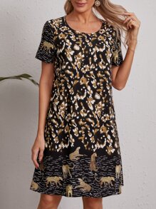 SHEIN Leopard Print Tunic Dress - Multicolor - View 1