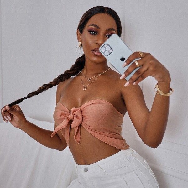 

Tie Front Bandeau Top, Dusty pink