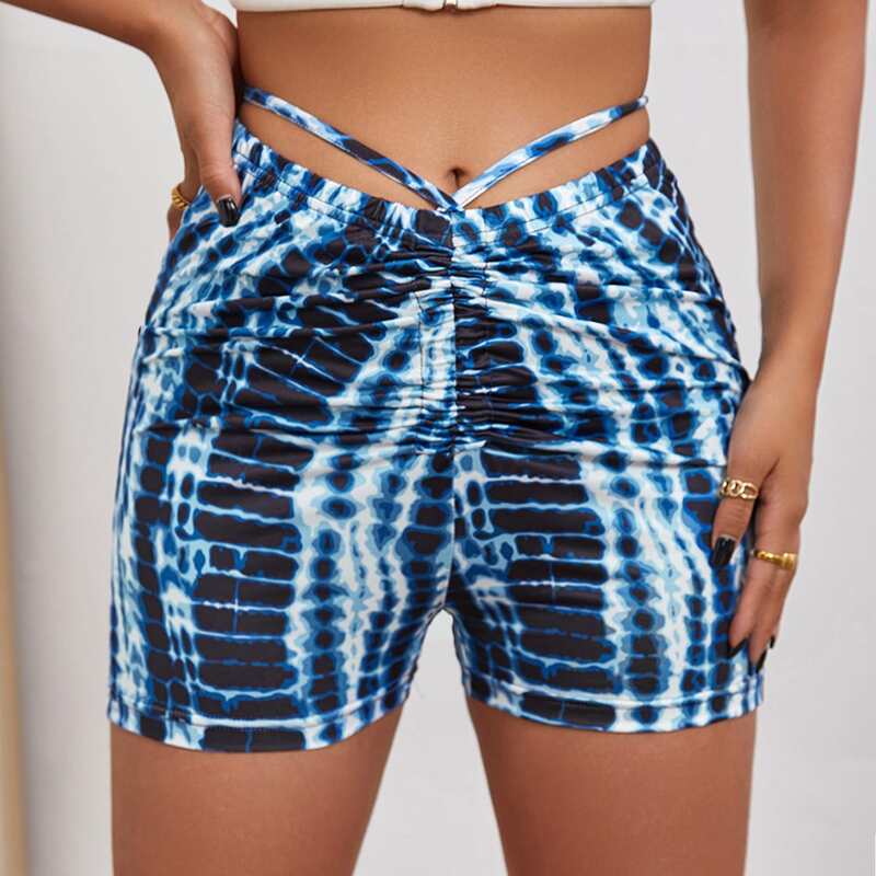 

Tie Dye Knot Back Biker Shorts, Multicolor