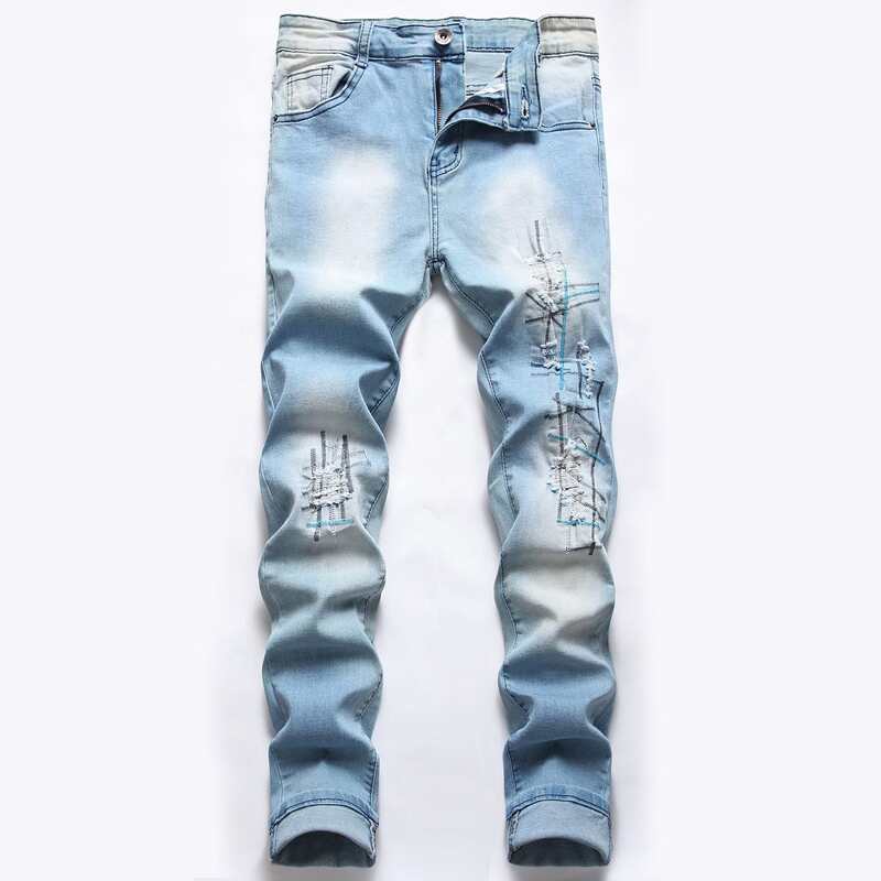 

Guys Washed Ripped Skinny Jeans, Light wash