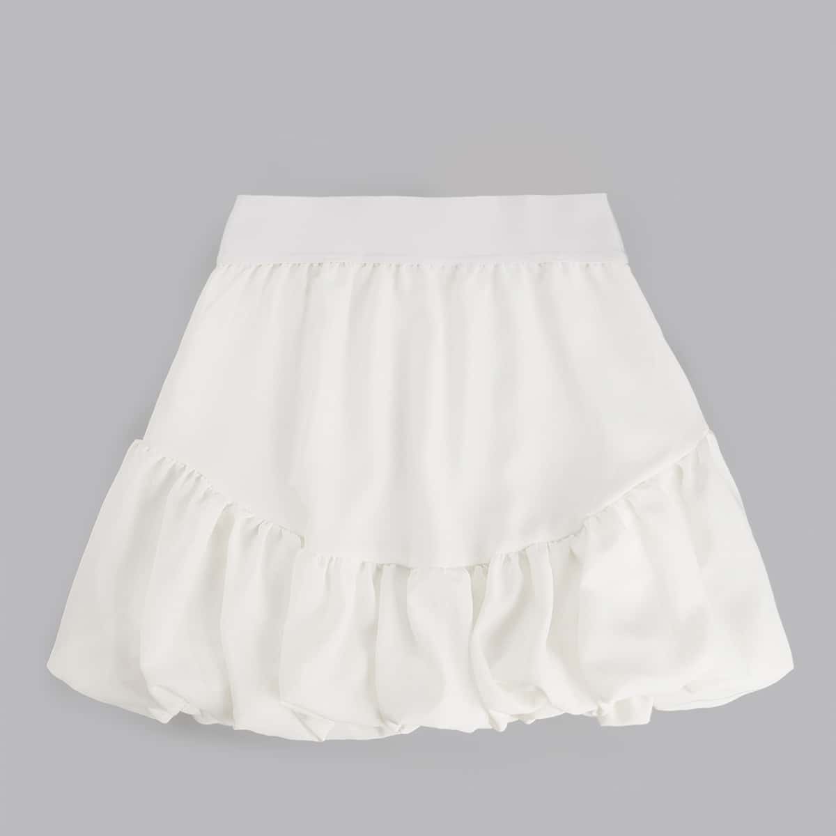 

Solid Ruched Skirt, White