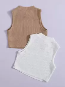 SHEIN Camisola De Punto Acanalado Con Cuello Alto Sin Mangas Para Niñas Mayores - Multicolor - Ver 2