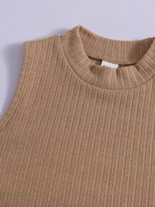 SHEIN Camisola De Punto Acanalado Con Cuello Alto Sin Mangas Para Niñas Mayores - Multicolor - Ver 3