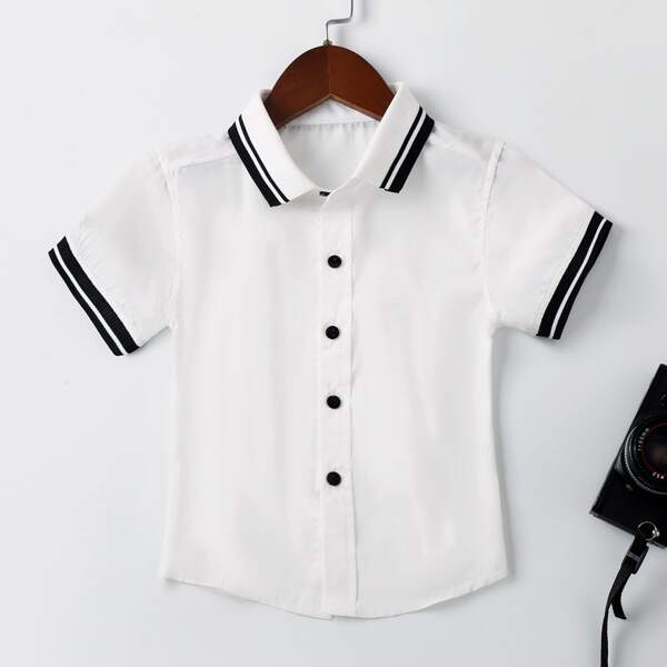 

Toddler Boys Striped Trim Shirt, White