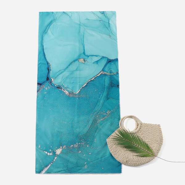 

Marble Print Beach Blanket, Blue