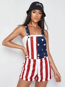 SHEIN 美國旗圖案背帶連體短褲 - 彩色 - 查看 1