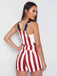 SHEIN 美國旗圖案背帶連體短褲 - 彩色 - 查看 2