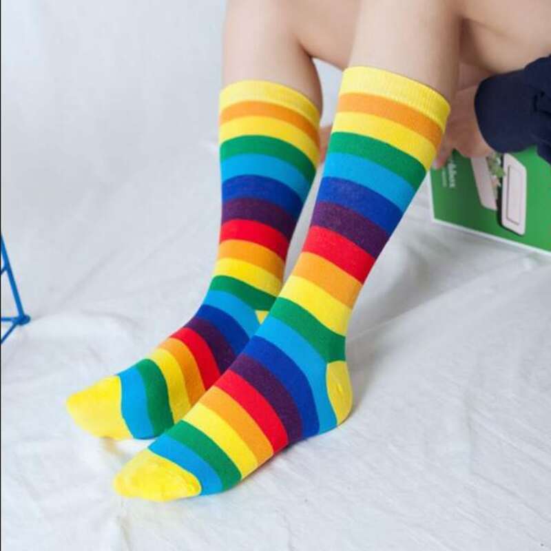 

Colorful Striped Over The Calf Socks, Multicolor