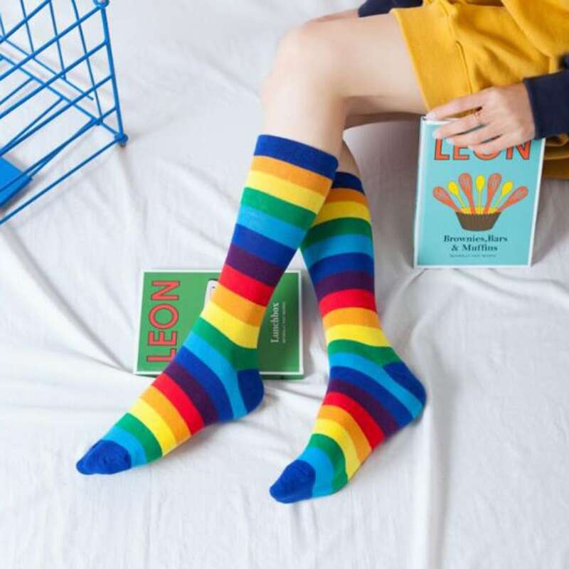 

Colorful Striped Over The Calf Socks, Multicolor