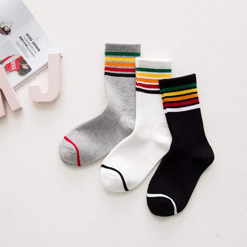 

3pair Colorful Striped Crew Socks, Multicolor