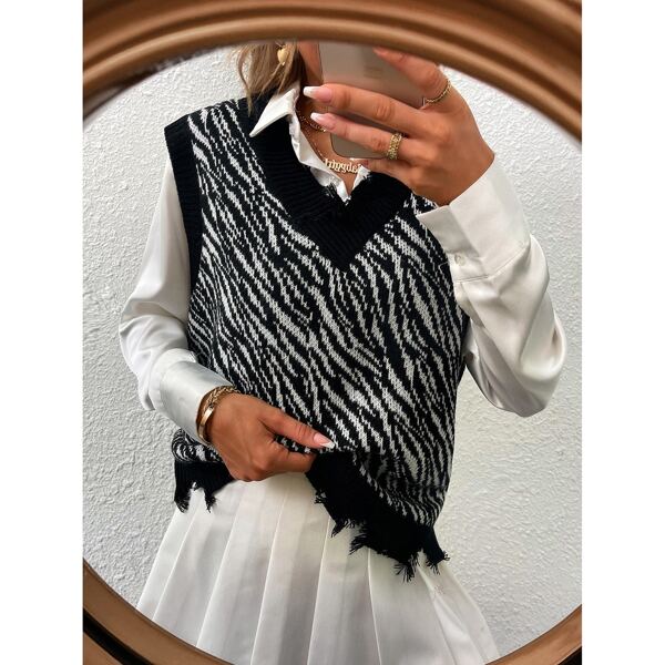 

Zebra Striped Sweater Vest, Black and white