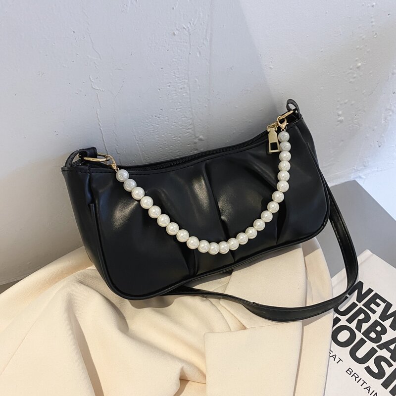 

Ruched Shoulder Bag, Black