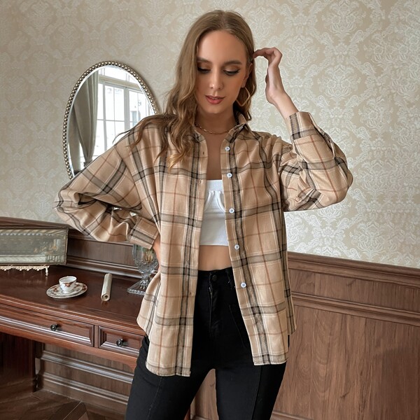 

Drop Shoulder Plaid Blouse, Multicolor