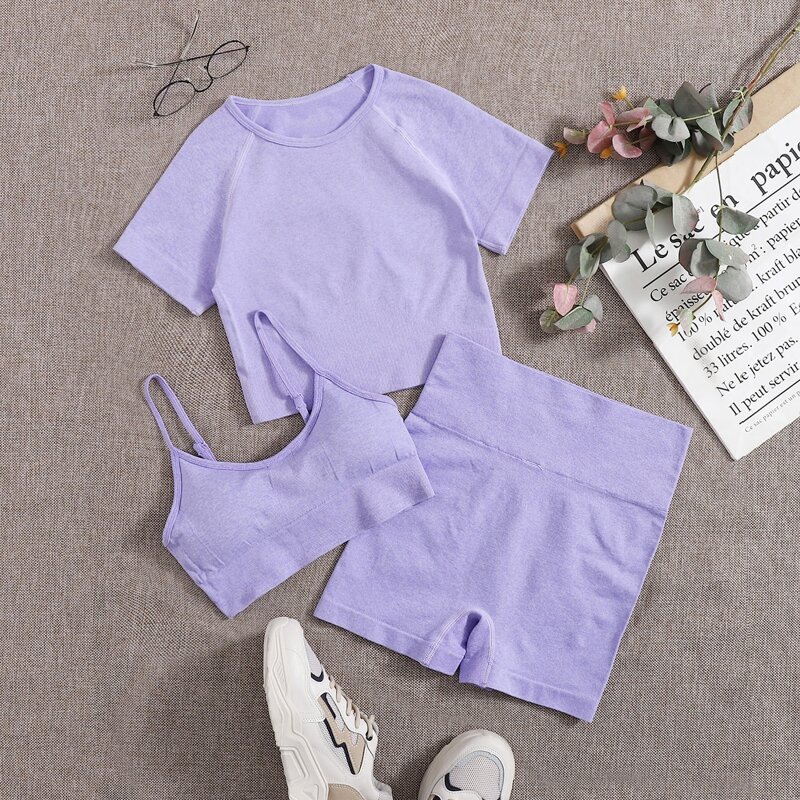 

Solid High Elasticity Seamless Sports Sets, Lilac purple