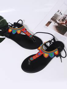 Colorblock Tie Leg Thong Sandals - màu đen - Xem 4