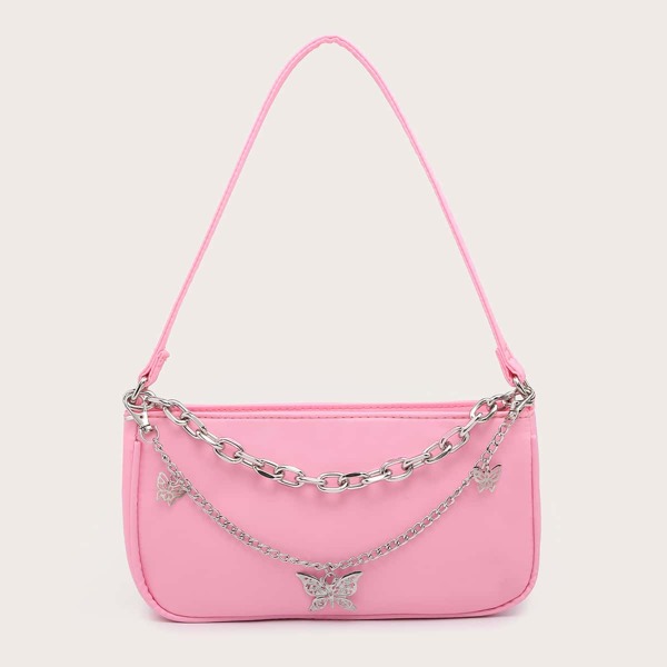 

Butterfly Decor Baguette Bag, Pink