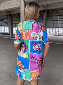 SHEIN Unity Pop Art Print Tee Dress - Multicolor - View 2