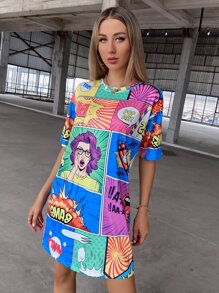 SHEIN Unity Pop Art Print Tee Dress - Multicolor - View 4