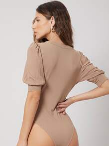 SHEIN Privé Viscose Balloon Sleeve Bodysuit - Khaki - View 2