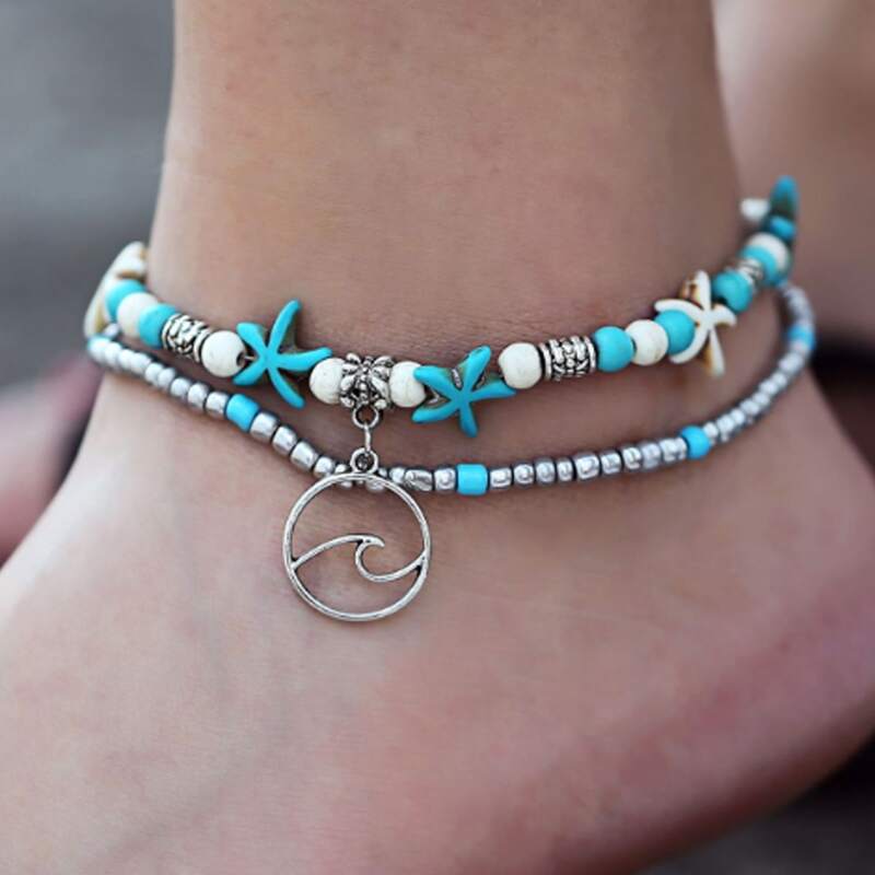 

Beaded Layered Anklet, Blue