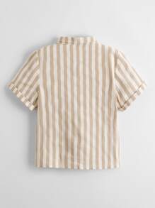 SHEIN 小男童卷邊袖條紋圖案襯衫