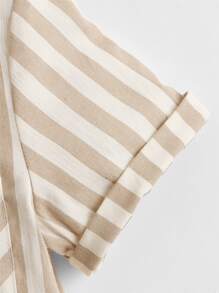 SHEIN 小男童卷邊袖條紋圖案襯衫