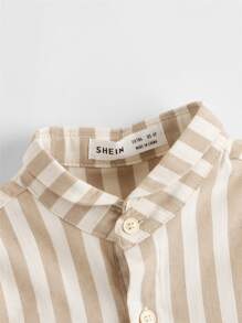 SHEIN 小男童卷邊袖條紋圖案襯衫