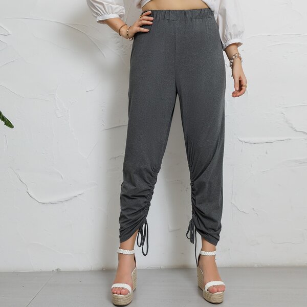 

Plus Drawstring Ruched Tapered Pants, Dark grey