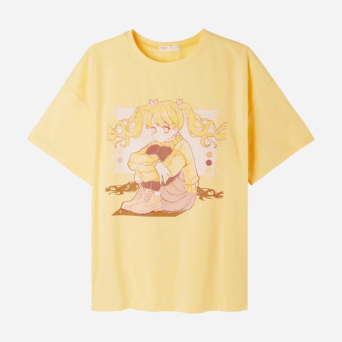

ROMWE X Ayacchirin Cartoon Figure Graphic Oversized Tee, Yellow