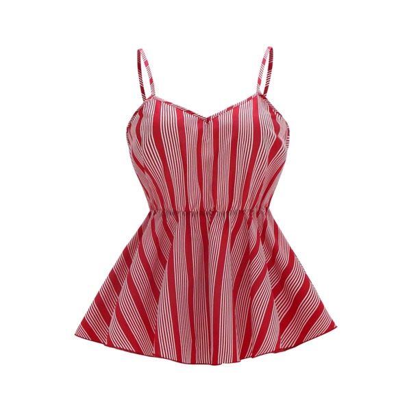 

Plus Striped Ruffle Hem Cami Top, Red