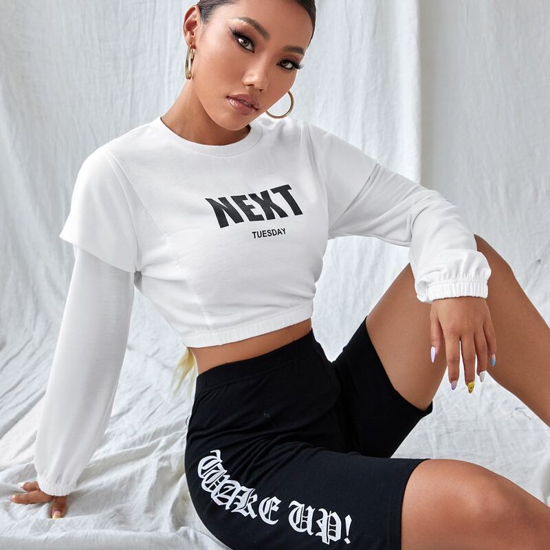 

Letter Graphic 2 In 1 Crop Sweatshirt, White